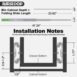 IURRDOP 6 Pairs 24 inch Soft Close Drawer Slides Side Mount, 3 fold Full Extension Ball Bearing Drawer Runners, self Closing Heavy Duty Drawer Glide Rails for Kitchen Cabinet, Tool Box