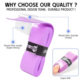 Padelology Tacky Padel Overgrip - 6 Pack Extremely Sticky Non-Slip Pickleball Grip Tape for Paddle, Tennis, Badminton, Squash Racquet Grip [0.6mm Thickness] (Purple, 6 Grips)