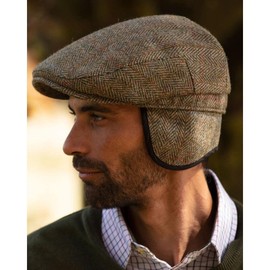 Walker and Hawkes - Harris Tweed Edward Flat Cap w/ Foldable Ear Flaps, moss green