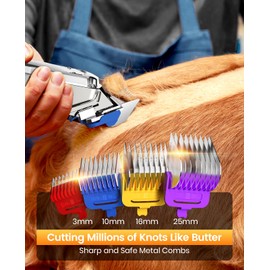 oneisall Professional Dog Grooming Clippers: Cordless Rechargeable Thick Hair Clipper with Detachable Metal Combs, Low Noise Heavy-Duty Pet Clippers for Curly/Fine/Wavy Hair, 676pro (Silver)