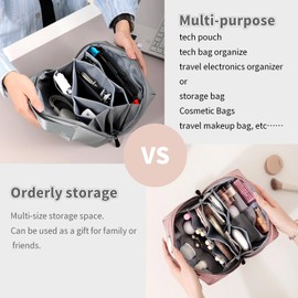 pourprefeu Portable tech pouch for travel, Electronics Organizer bag for travel essentials，travel Cable organizer pouch with Handle，Tech organizer bag with zipper (Black)