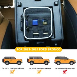 RERPRO Center Console Organizer Storage Compatible with 2021 2022 2023 2024 Ford Bronco 2/4 Door Accessories Console Organizer Armrest Hidden Bag with Tactical Webbing Molle Panel, Black