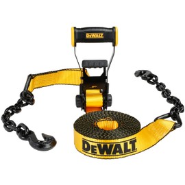 DEWALT DXBC10000C Black/Yellow 2" x 30' Ratchet Tie Down Strap with 18" Chain and Steel Hooks - 3,333 lb Safe Working Load / 10,000 lb Break Strength