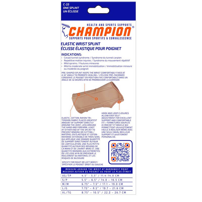 CHAMPION C-50/33l Elastic Wrist Splint, Left, Small