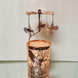 kingnero Carousel Candle Tea Light Holder Rotary Candle Holder Spinning Candleholder Metal Windmill Candlestick for Home Decor (Gold Angel)