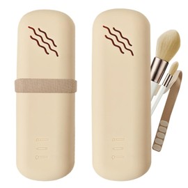 2 Piezas Funda Para Brochas De Maquillaje, Estuche Organizador de Brochas de Maquillaje Portátil - Funda de Silicona Anticaída, Impermeable y Elegante para Viajes
