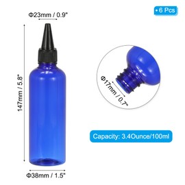 PATIKIL Plastic Applicator Bottle, 6 Pieces 3.4 oz (100 ml) Leakproof Refillable Empty Dispenser Bottle with Twist Cap for Hair Colour, Ink, Liquids, Sauces, Blue
