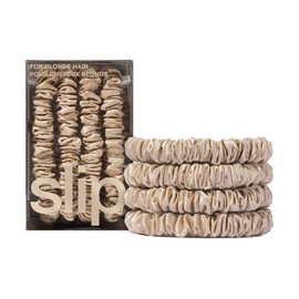 Slip Silk 100% Mulberry Silk Hair Scrunchies Set - Gentle Scrunchies Against Hair Breakage, 4 Hair Scrunchies in Set, Silver