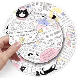 50Pcs Friendly Words Stickers,Vinyl Healing Words Stickers Cute Cat Decals for Laptops and Water Bottles Warm Words Scrapbook Sticker for Planner Bullet Junk Journal (Words)