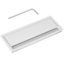 Gedotec Exit G11 ECO Cable Enclosure White Square with Brush Seal | Desk Cable Outlet | Aluminium Cable Box Recessed | 320 x 100 mm | 1 Piece - Cable Outlet Office Table for Inlet