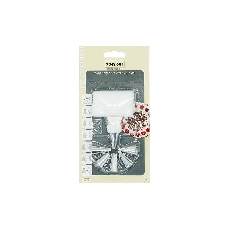 Zenker Icing Bag Set with 6 Stainless Steel Nozzles and