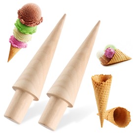 Pack of 2 Wooden Waffle Cone Rollers Made of Natural Wood for DIY Ice Cream Cone Maker & Crispy Waffle Cone Shaper for Household, Cafe