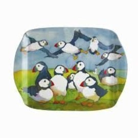 Playful Puffins - Emma Ball Colourful Tea/Medium Melamine Tray - 35 cm