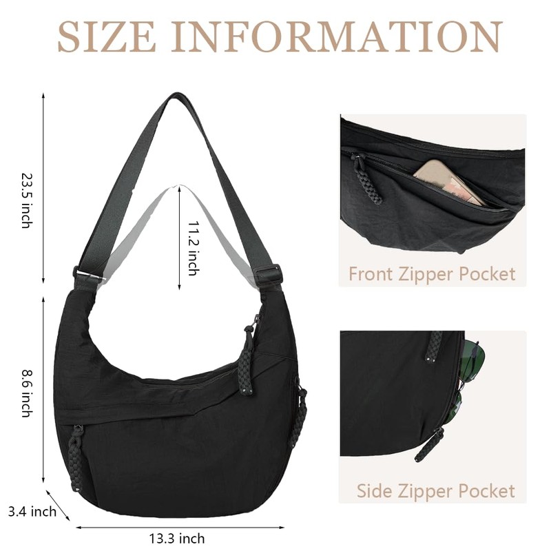 AndThere Crescent Bag for Women Crossbody Bag Nylon Half Moon