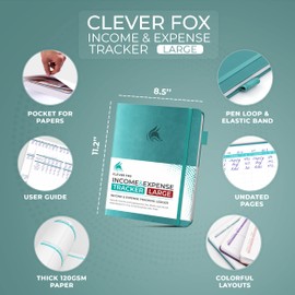 Clever Fox Income & Expense Tracker Large – Accounting & Bookkeeping Ledger Book for Small Business – 2-Year Record Notebook, A4 (Turquoise)