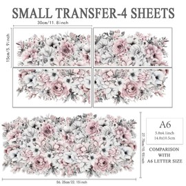 OLYCRAFT 4pcs/Set Light Colored Flower Rub on Transfers for Furniture and Crafts 15x30cm Plants Furniture Transfer Sticker Decals Transfer Stickers Rub on Decals for Wood Furniture Home Decoration