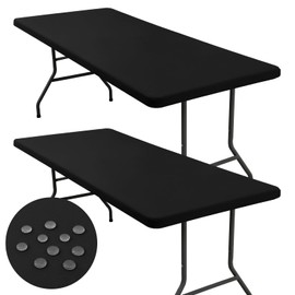 homing 2 Pack Rectangle Fully Waterproof Tablecloth, Elastic Fitted Fabric Table Cover for 6 Foot Tables, Washable Polyester Table Cloth for Picnic, Camping, Outdoor (Black, 30" x 72")