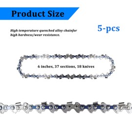 CONNECTION 5 Pcs Chainsaw Chain 6 Inch Mini Chainsaw Chain Replacement Chainsaw Blade Chain 37 Drive Links,1/4 Inch Pitch for Carpentry,Tree Trimming,Landscaping (Black)