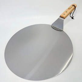 Pizza Peel with Wooden Handle, 12-inch Round Stainless Steel Paddle, Metal Pizza Spatula