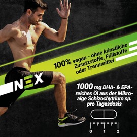 NEX Omega-3 Algae Oil, Vegan DHA EPA Source from Schizochytrium Microalgae, Vegetable Omega 3 for Daily Supply, Tasteless Algae Oil Capsules, Sustainable Alternative to Fish Oil, 90