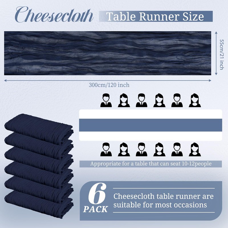6 Pack Cheesecloth Table Runner, 10Ft Boho Gauze Table Runner