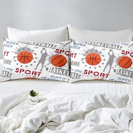 Loussiesd Boys Basketball Bed Set, Sports Theme Duvet Cover Set, Basketball Player Printed Bedding Set, 135 x 200 cm for Children, Teenagers, Athlete, Comitive Pet Decor