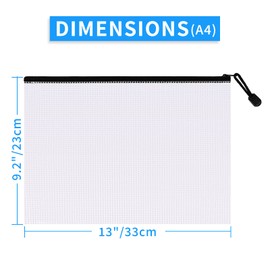 Pack of 12 A4 Plastic Mesh Bags with Zipper, A4 Zipper Mesh Pockets, A4 Plastic Zipper Folders