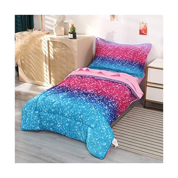 Wowelife Toddler Bedding Set Rainbow Colorful for Girls Comforter Bedding Set (Purple)