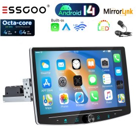 ESSGOO 10'' 4+64GB Apple Carplay Android 14 Car Stereo Radio Rotatable GPS Single 1 DIN
