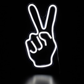 15" Bright White Neon Style Peace Fingers LED Lighted Wall Sign