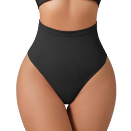 USEASY Tummy Control Seamless Thongs for Women Seamless High Waisted No Show Thongs for Women Plus Size Thongs for Women Black 3XL