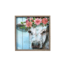 Prinz Floral Cow 18" X 18" Reversed Box Framed Wall Art, Rustic Wall Decor