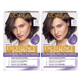 L'Oréal Paris Excellence Cool Cream Permanent Hair Colouring Triple Treatment Technology Anti-Yellowing Protective Effect Illuminating Colour 5.11 Ultra Cool Light Brown - 2 Packs