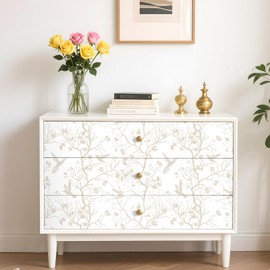 FunStick Vintage Beige White Floral Wallpaper Peel and Stick Cottage Farmhouse Bird Wallpaper White Floral Contact Paper for Cabinets Removable Renter Friendly Wall Paper for Bathroom Walls Waterproof