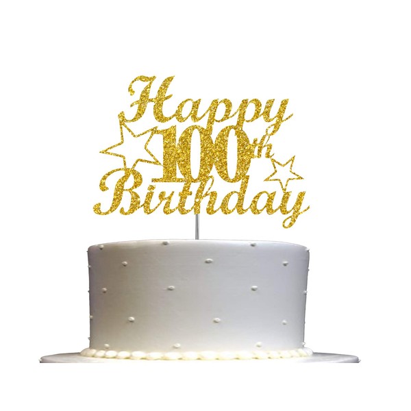 Decoración para tartas de cumpleaños con purpurina dorada, ideas de decoración de fiesta, calidad premium, resistente con purpurina de doble cara, palo de acrílico. Fabricado en Estados Unidos (100)
