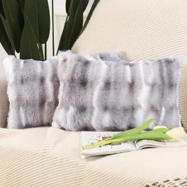 Madizz Pack of 2 Thick Plush Wool Throw Pillow Covers 12x20 Inch White Grey Soft Decorative Cushion Cover for Sofa Bedroom Pillow Shell