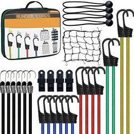 30 - piece Bungee Cords with Hooks - Bungee Cords Heavy Duty Outdoor in a Storage Jar for Securing Tarps, Luggage, Tents, Bikes or Garden Tidying (Bags)