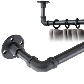 BsBsBest Industrial Curtain Rods,Black Blackout Curtain Rod for Windows,1 Inch Wrap Around Pipe Curtain Rod,Adjustable Window Curtain Rod,Rustic Pipe Curtain Rod for Kitchen,Bedroom(32-72inch)