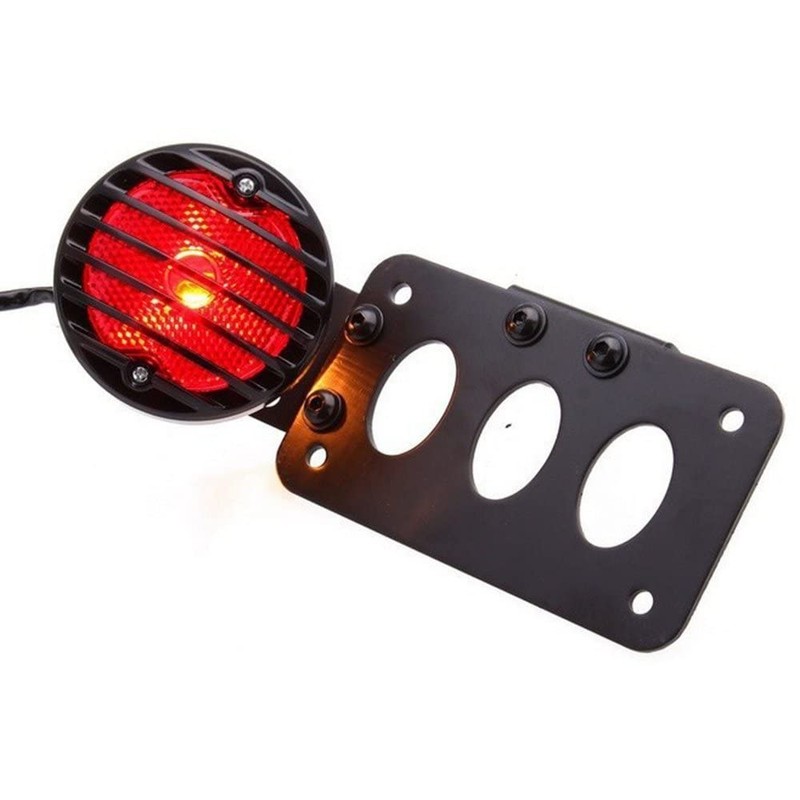 PACASK Red Motorcycle Tail Light Side Mount Vertical License Plate