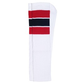 SKATERSOCKS Skater Socks 35" Thigh high White tube socks with Red-Black stripes style 5