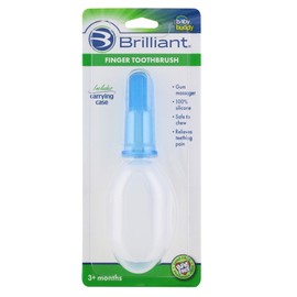 Brilliant Baby Finger Toothbrush w/Case, Age 3 Months Old and Up, Silicone Gum Massager Teether Brush for Babies and Toddlers, Blue