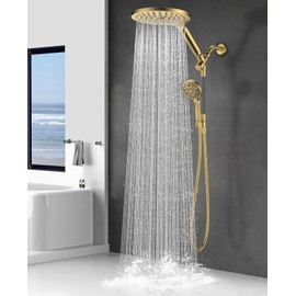 Dual Handheld Shower Head Combo, 2-in-1 Rain Shower Heads System 8 Inch Rainfall Shower Head and 10 Modes High Pressure Hand Held Showerhead with Built-in Power Wash