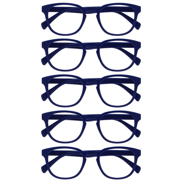Opulize - Juego de 5 lentes de lectura con marco redondo mate, resistentes a los arañazos, para hombre y mujer, RRRRR2, Azul mate liso, +1.50 Magnification