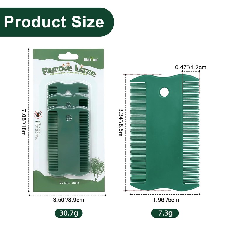 Green Pet Double-Sided Flea Comb Set 3Pcs 3.35in/8.5cm