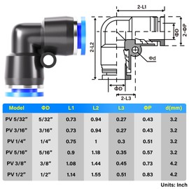 TAILONZ PNEUMATIC Blue Elbow 3/8 inch Tube OD 90 Push to Connect Tube Fittings Push Lock PV-3/8 (Pack of 10)