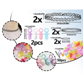 Lhbwhiz Choker Tattoo Necklace 90s Set, 90 Years Outfit Women's Accessories, Necklace Bracelet Dummy Chain, Baby Dummy Chain, Elastic Necklace, Decorative Dummy, for 80 90s Theme Party, Plastic