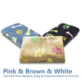 LeapSheep Pet Blankets for Dogs Cats - 3Pack Heart Pattern Super Soft Fluffy Dog Blankets for Small Medium Large Doggy Kitten (Colorful Bones, Medium)