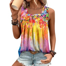 BETTE BOUTIK pleated summer clothes for women boho outfits for women sleeveless tank Brilliant Candy XX-Large