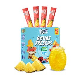 Klass Aguas Frescas | Drink Mix Packets | Pineapple Flavored | Sugar Free On-The-Go Packets, Low Calorie (40 Count Powder Stick Packs)