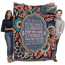 Always Remember You are Braver Than You Think - Blanket Throw Woven from Cotton - Made in The USA (72x54)